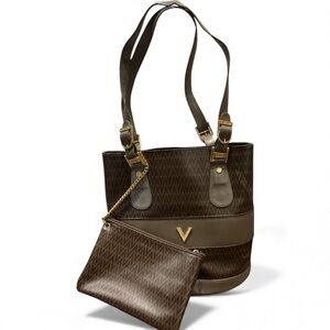 Mario Valentino Brown Monogram Tote with Attached Pouch
